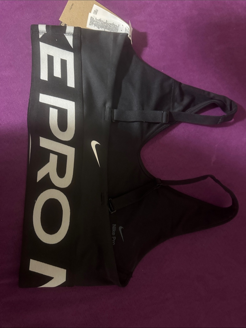 Nike Black Sports Bra with White Logo Band - Picture 3 of 4